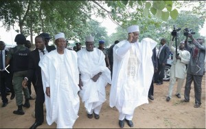 Senate President Bukola Saraki (right) arriving at Eid praying ground in Ilorin, the Kwara state capital on Thursday, 24 Sept 2015