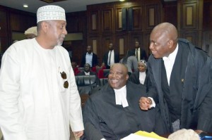 Nigeria Ex-National Security Adviser Sambo Dasuki (L) with his lawyers'
