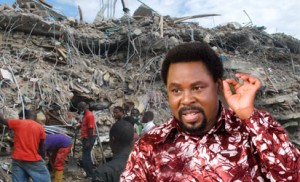 Temitope Balogun Joshua; inset the rubbles from the Synagogue Church of All Nations (SCOAN), building collapse where over 100 people died in 2014