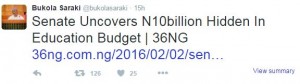 Senate President Bukola Saraki: Senate Uncovers N10billion Hidden In Education Budget, 01 Feb 2016