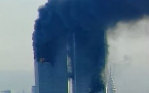 9/11: World Trade Center in flames, 11 Sept 2001