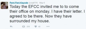 Femi Fani-Kayode did announce via his twitter account that he was in receipt of an invitation from the EFCC