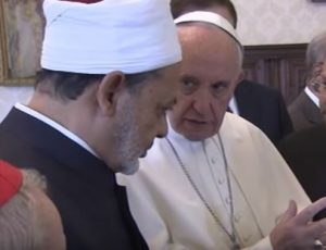 Pope Francis meets the grand imam of Cairo's Al-Azhar Mosque at the Vatican, 23 May 2016
