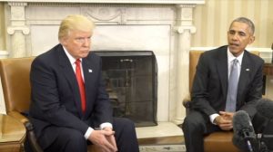Donald Trump (L) meets Barack Obama in the White House, 10 November 2016
