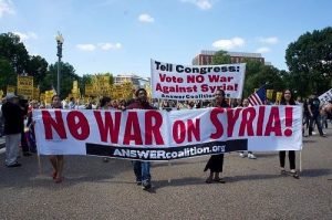 Protesters expressing disgust over the Syrian war, April 2017