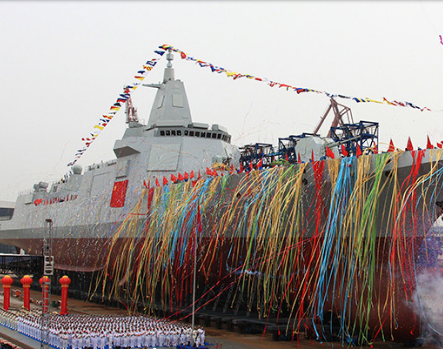 Chinese Navy's home-grown destroyer, a 10,000-tonne warship as seen during its launching in east China's Shanghai Municipality on 28 June 2017