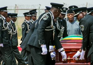 Vice President Osibanjo with police pall bearers, mourn Ekwueme during the burial actitivies in Oko, Anambra State. (Image credit Twitter/@akandeoj)
