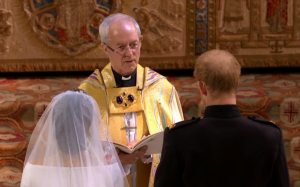 Archbishop of Canterbury with Meghan Markle and Prince Harry during the wedding at Windsor Castle, 19 May 2018