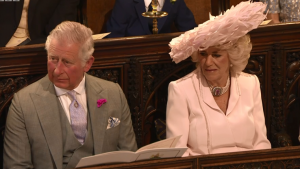Prince Charles (Prince of Wales) and his wife Camilla (Duchess of Cornwall) at Windsor Castle during the wedding, 19 May 2018