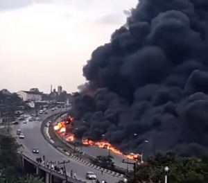 Petrol Tanker Burns On Otedola Bridge, Lagos, Nigeria, On 28 June 2018.
