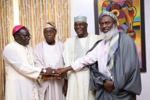 L-R: Bishop Kukah, Olusegun Obasanjo, Atiku Abubakar, Sheikh Gumi