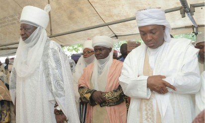 Senate President Bukola Saraki (right) at Eid praying ground in Ilorin, the Kwara state capital on Thursday, 24 Sept 2015
