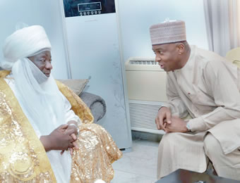 Senate President Dr Bukola Saraki (right), with the Emir of Ilorin Alhaji Ibrahim Sulu Gambari
