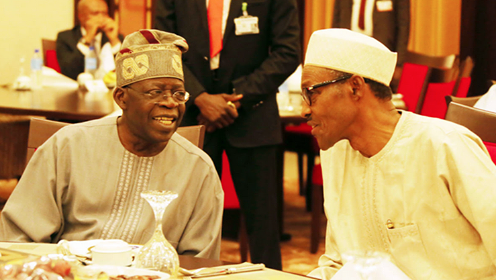 Ashiwaju Bola Tinubu, left, and President Muhammadu Buhari, right