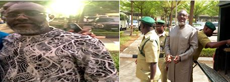Olisa Metuh after his release (L), 28 January 2016; and while in custody (R)