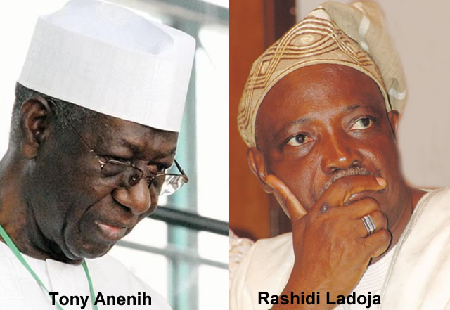 Tony Anenih (L) and Rashidi Ladoja. Accord Party (AP) has divulged that their chieftain [former Oyo state Governor] Ladoja, got N100 million from the former Chairman of the Board of Trustees of the Peoples Democratic Party (PDP), Tony Anenih. (Image credit: Punch [Nigeria])
