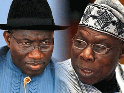 Goodluck Jonathan (L) and Olusegun Obasanjo