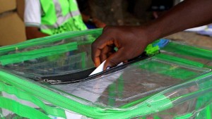 INEC ballot bag being used during an election.