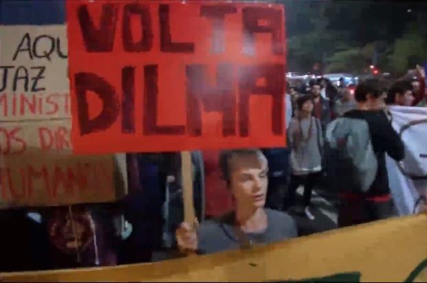 Protesters against Brazil's interim President, Michel Temer, in Sao Paulo, Brazil, 20 May 2016