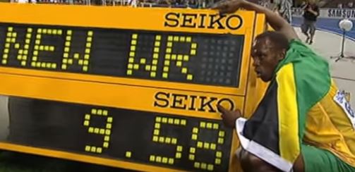 In Berlin, during the 2009 World Championships, Bolt broke his 100m world record of 9.69 seconds, recording 9.58 seconds