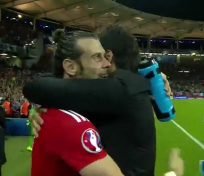 Wales finished top of Group B. Photo is Gareth Bale (L) celebrating Wales' win over Russia, 20 June 2016