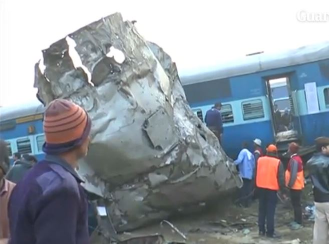 India's Indore-Patna express train No 19321 derailed killing about 100 people