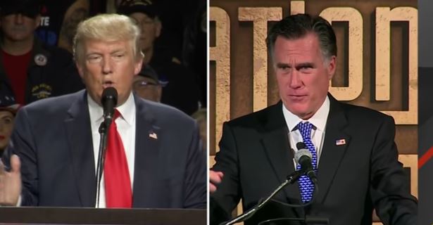 Donald Trump (L) and Mitt Romney