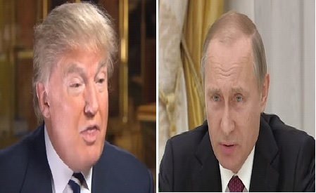Donald Trump (L) and Vladimir Putin
