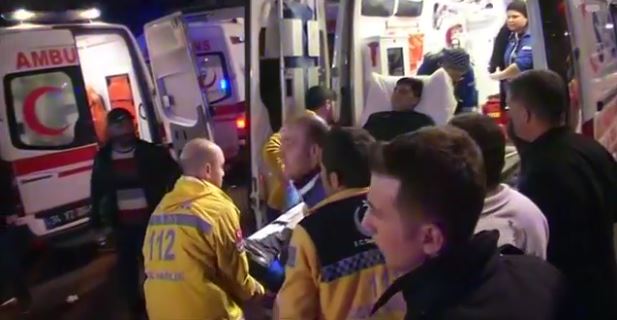 Emergency services responding to explosions that occurred outside a football stadium in Turkey, December 2016