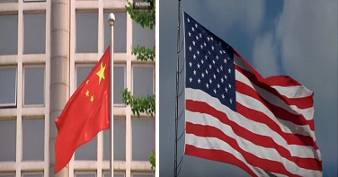 China flag (L) and United States flag