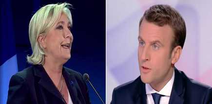 Marine Le Pen (L) and Emmanuel Macron