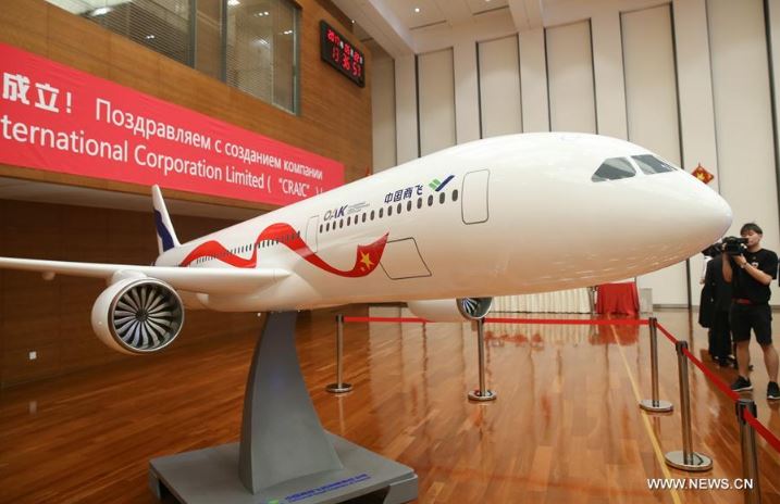 A model of a wide-body passenger seen at the inauguration ceremony CRAIC in Shanghai, east China, May 22, 2017. (Xinhua/Ding Ting)