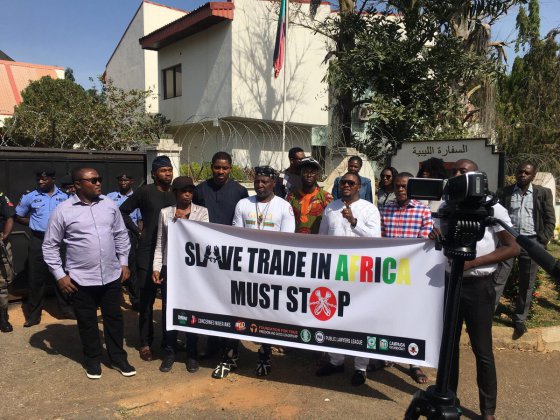 Nigerians protested at the Libyan Embassy, Abuja, condemning the ongoing slave trade in Libya, 30 Nov 2017