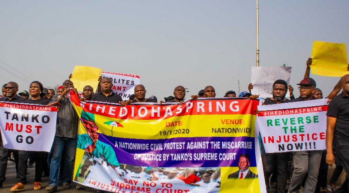 Thousands, IPOB March In Imo After Supreme Court Sacked Ihedioha As Governor & warns Uzodinma. (Image credit: This Day, Nigeria)