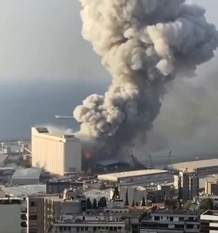 An explosion rips parts of a port near central Beirut, Lebanon, 4 August 2020