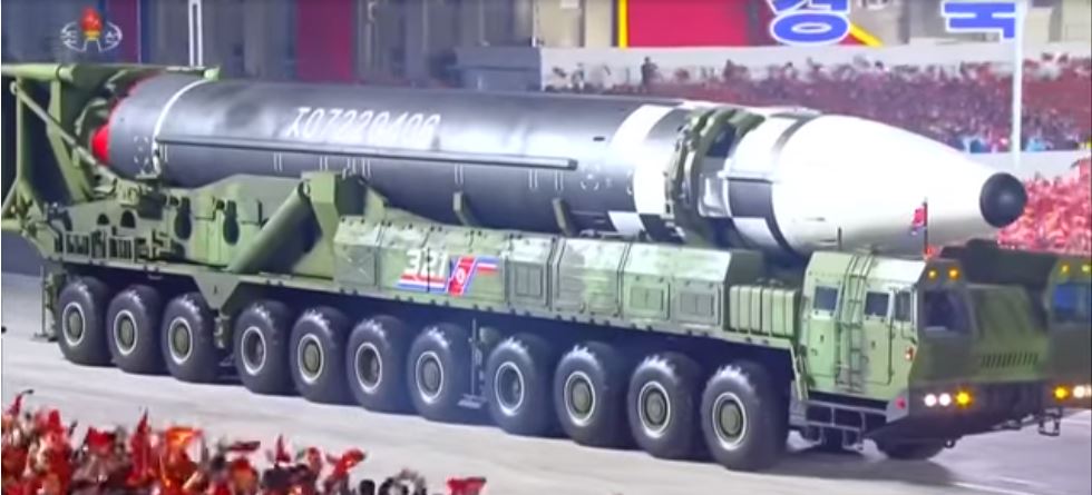 North Korean Hwasong-12 intercontinental ballistic missiles during a parade to mark the 75th anniversary of the Workers' Party of Korea, 10 October 2020
